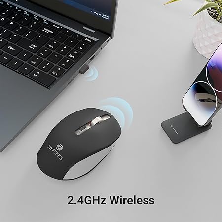 ZEBRONICS Zeb-Jaguar Wireless Mouse, 2.4GHz with USB Nano Receiver, High Precision Optical Tracking, 4 Buttons, Plug & Play (Black+Grey) - Image 4