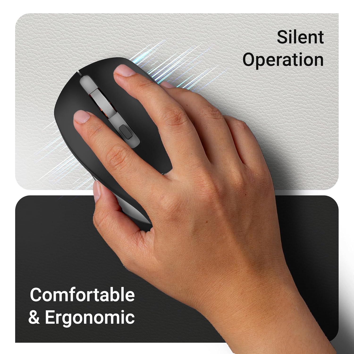 ZEBRONICS Zeb-Jaguar Wireless Mouse, 2.4GHz with USB Nano Receiver, High Precision Optical Tracking, 4 Buttons, Plug & Play (Black+Grey) - Image 2